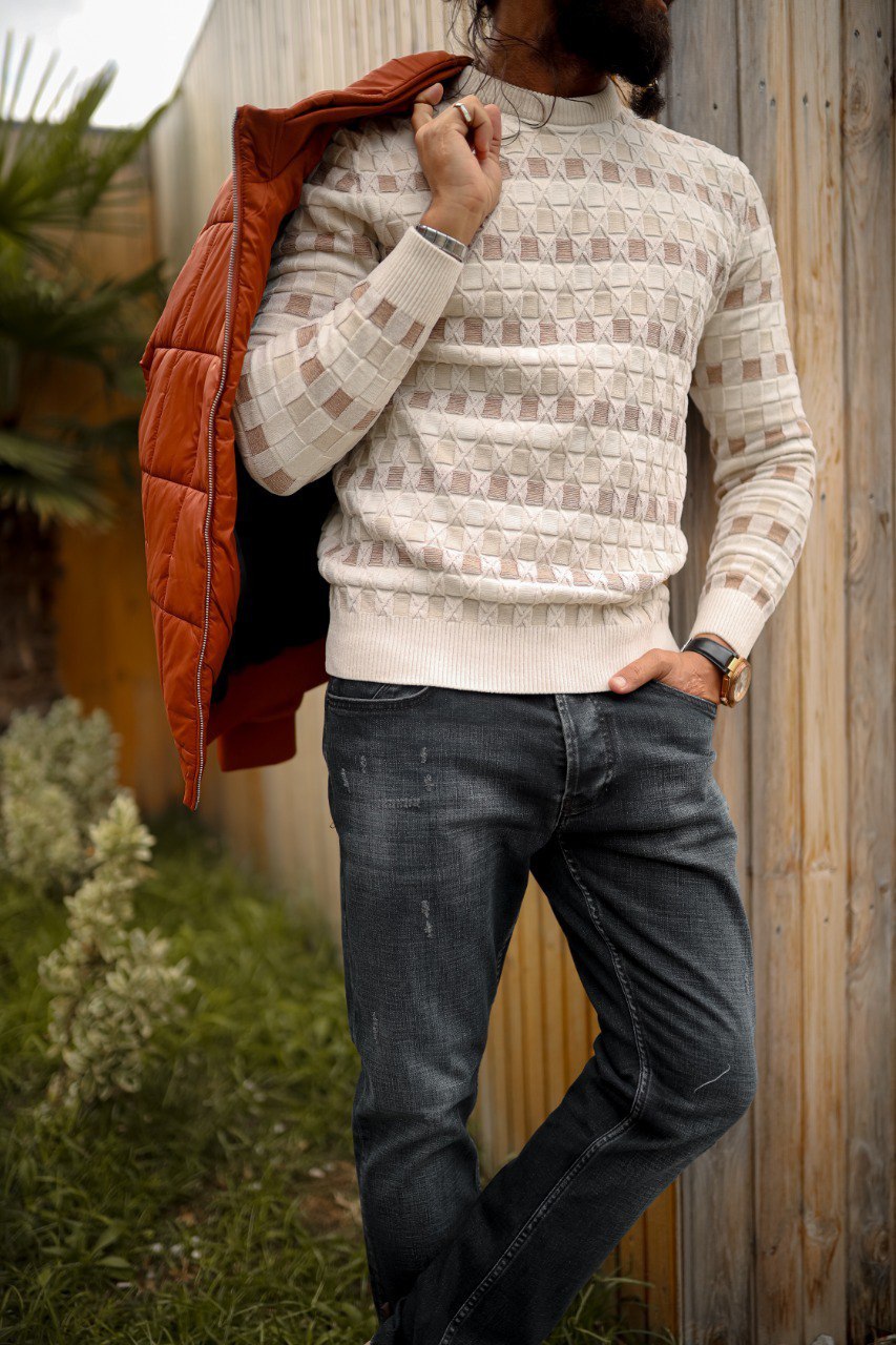 Textured Geometric Knit Sweater
