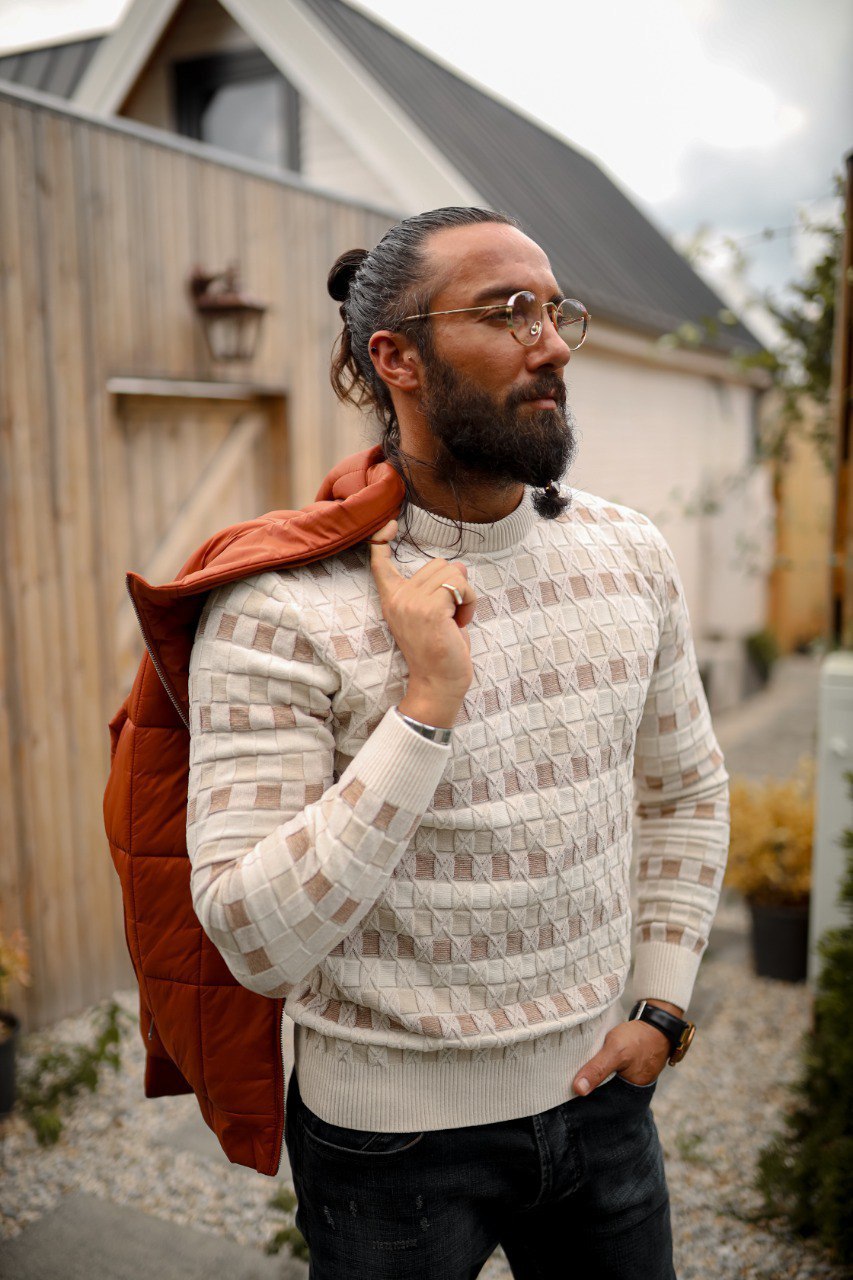 Textured Geometric Knit Sweater