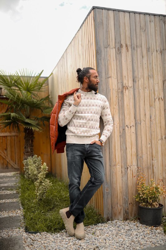 Textured Geometric Knit Sweater