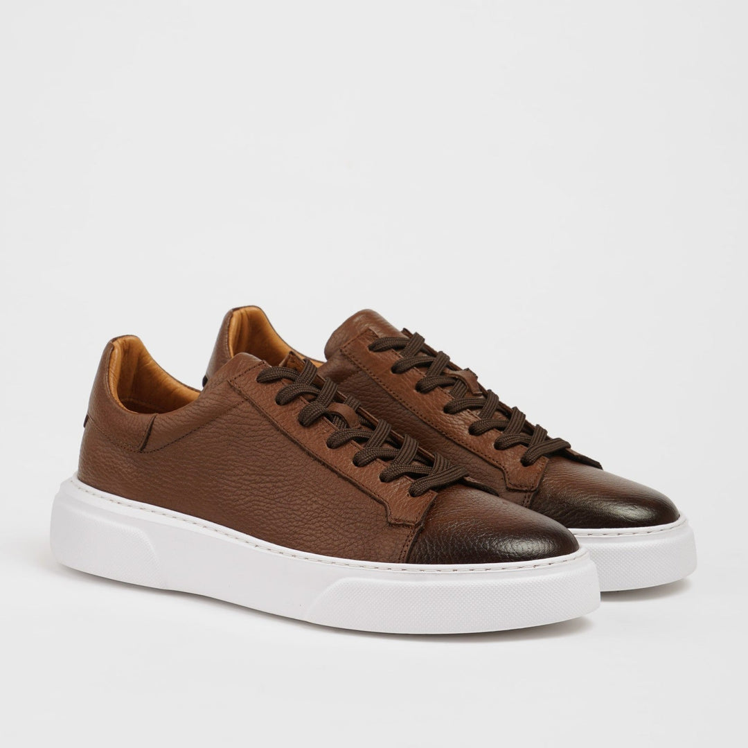 POOL SOLE LEATHER SNEAKERS SHOES - BROWN