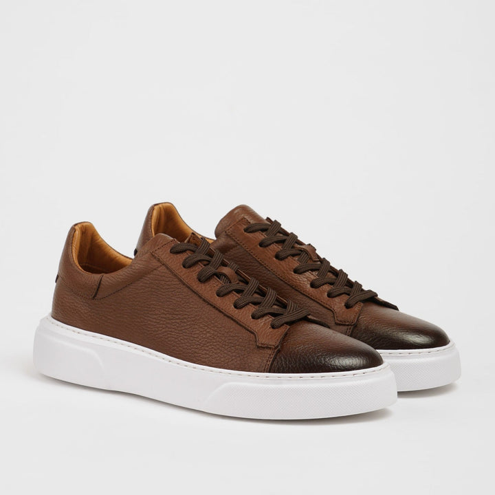 POOL SOLE LEATHER SNEAKERS SHOES - BROWN