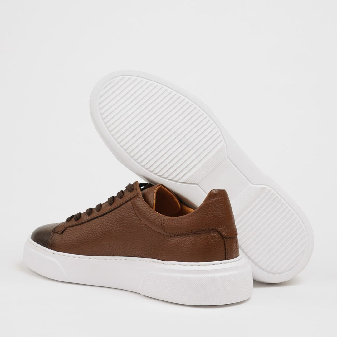 POOL SOLE LEATHER SNEAKERS SHOES - BROWN