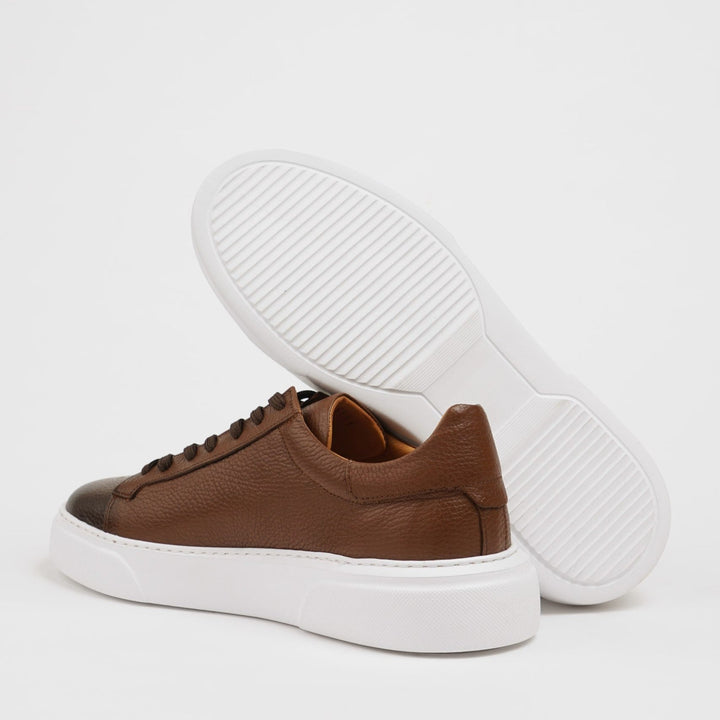 POOL SOLE LEATHER SNEAKERS SHOES - BROWN