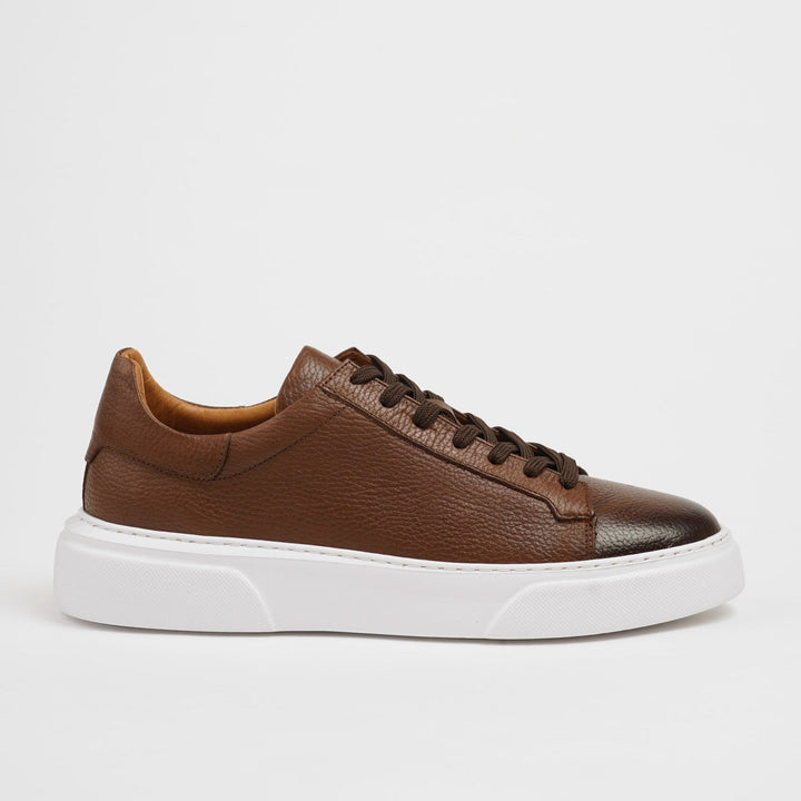 POOL SOLE LEATHER SNEAKERS SHOES - BROWN