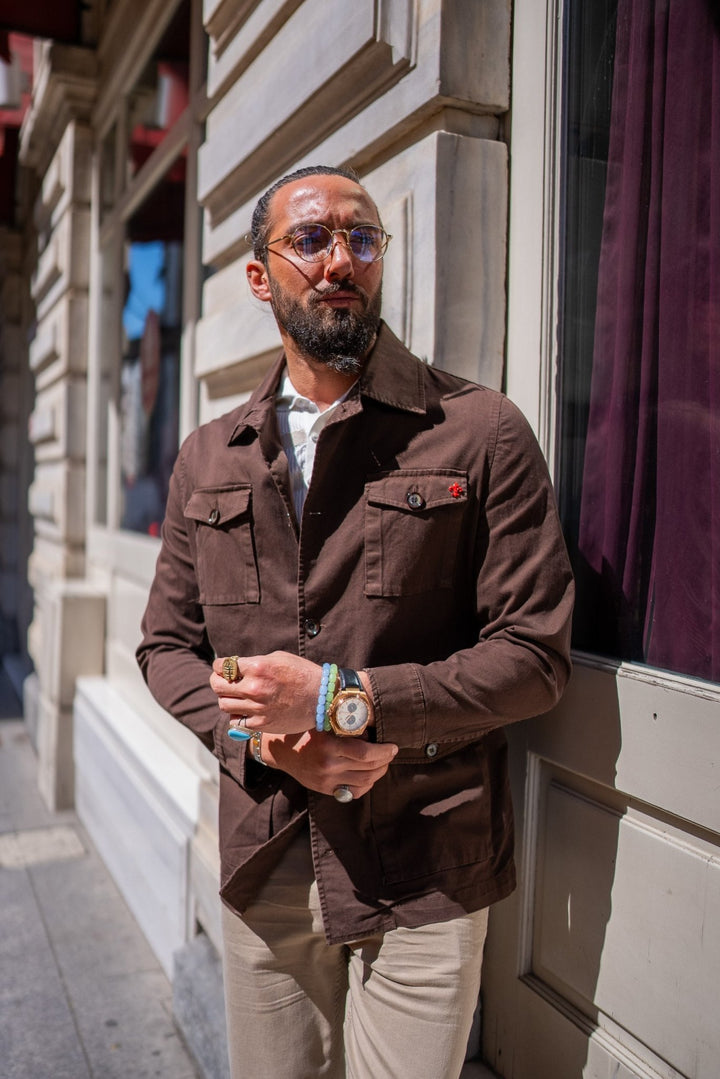 SAFARI JACKET WITH POCKET DETAILS - BROWN