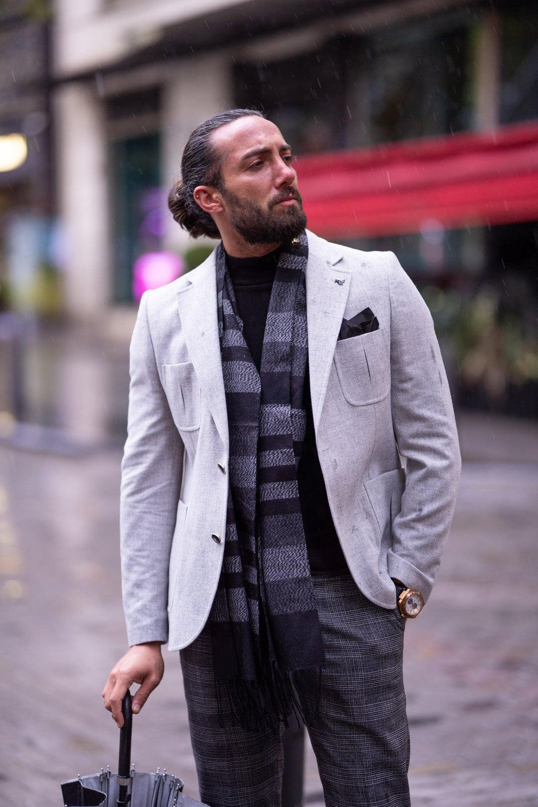 Specially Designed Wool Jacket With Bag Pocket Details - Gray