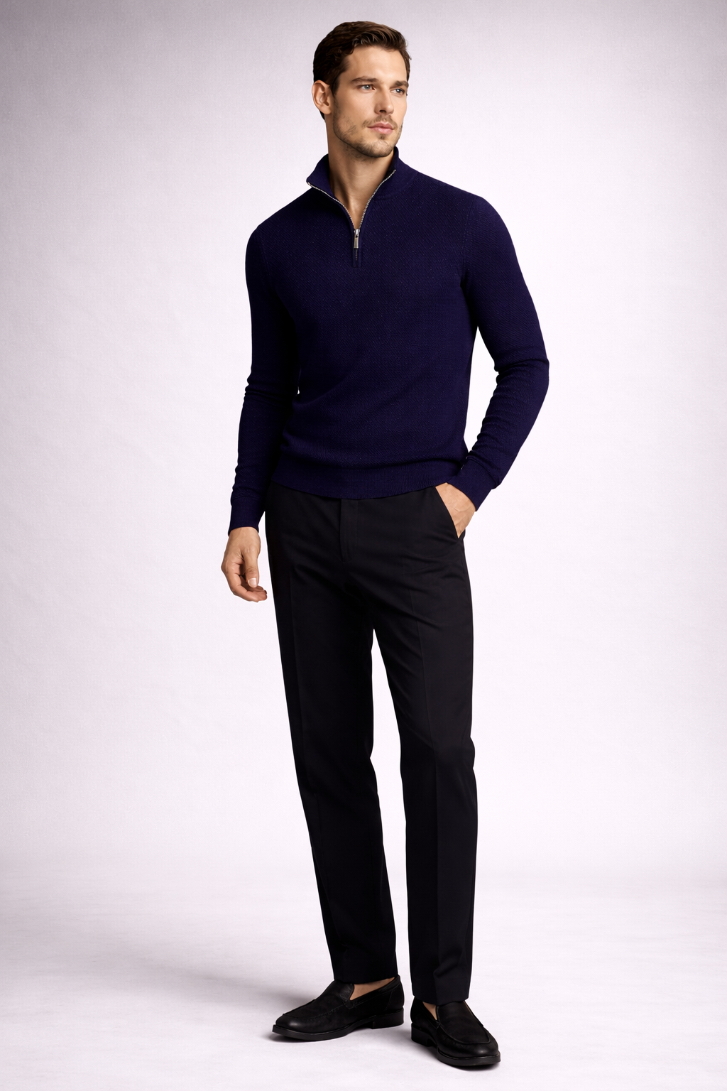 Premium Wool Quarter-Zip Knit Sweater