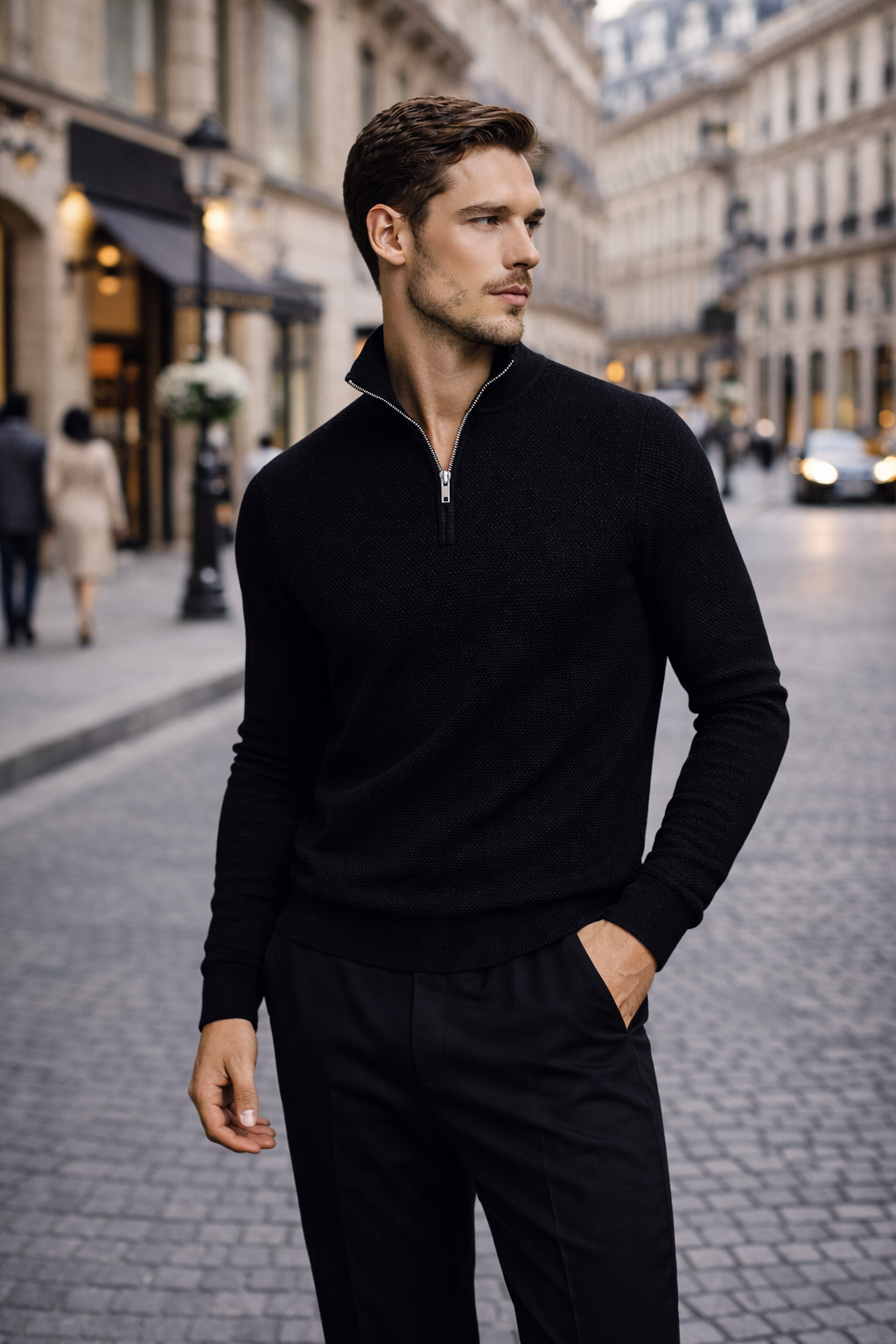 Premium Wool Quarter-Zip Knit Sweater