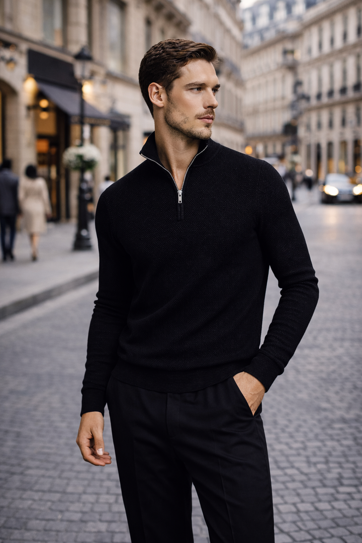Premium Wool Quarter-Zip Knit Sweater