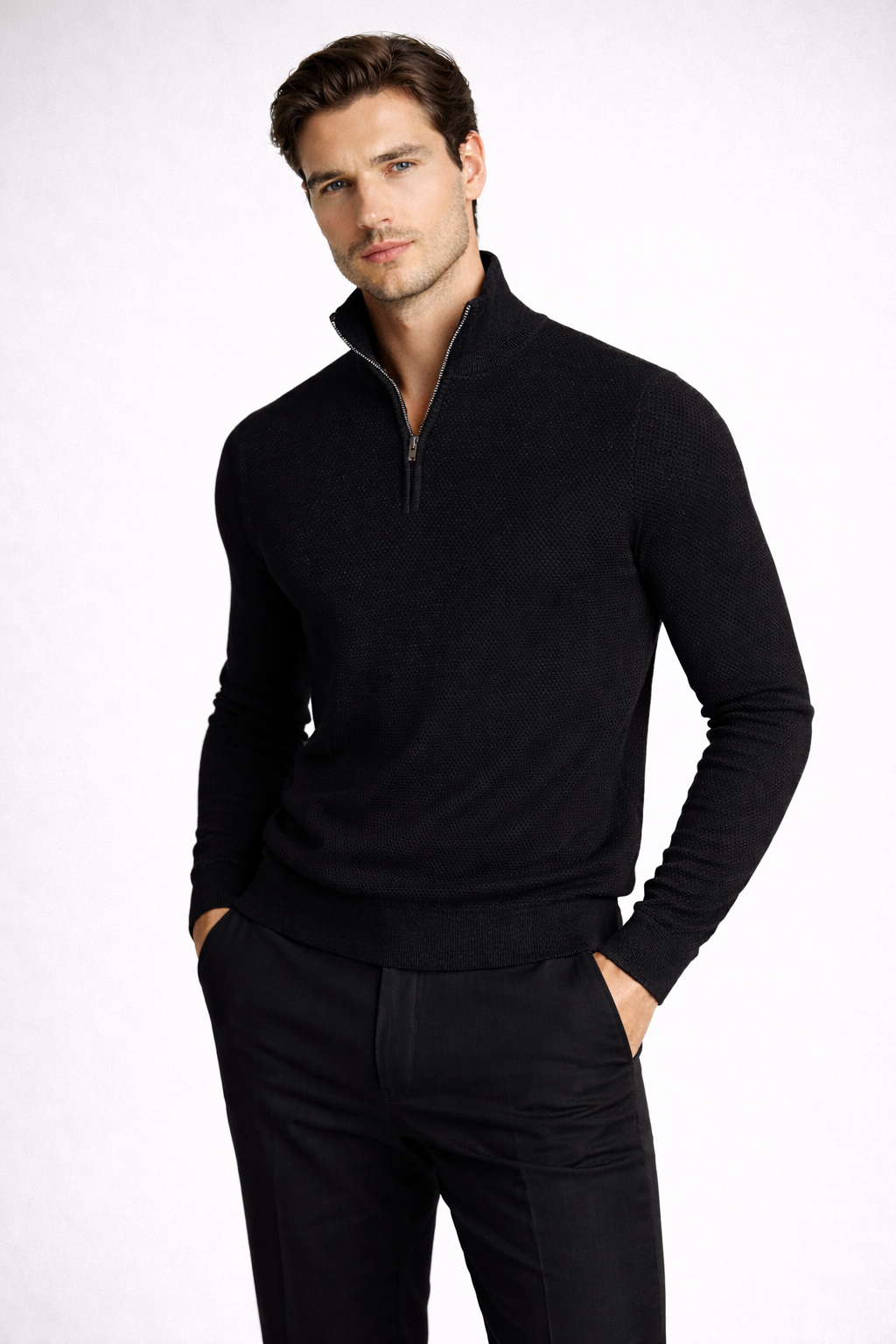 Premium Wool Quarter-Zip Knit Sweater