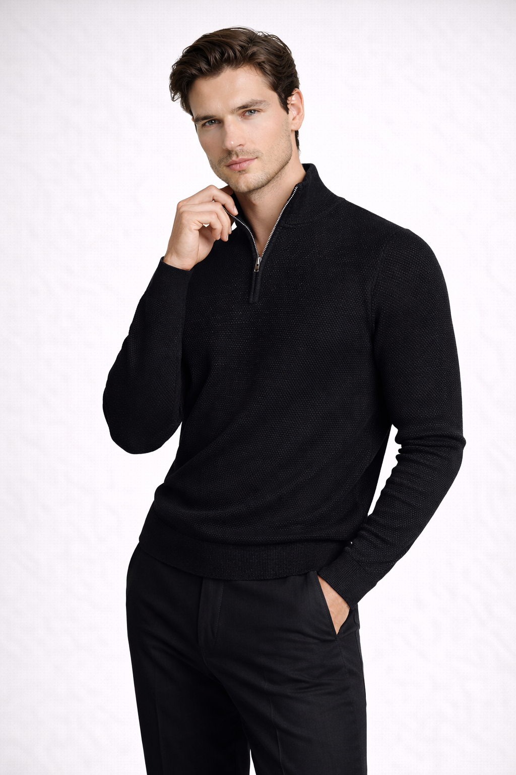 Premium Wool Quarter-Zip Knit Sweater