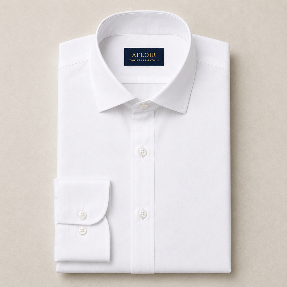 AFLOIR premium white 100% cotton non-iron dress shirt