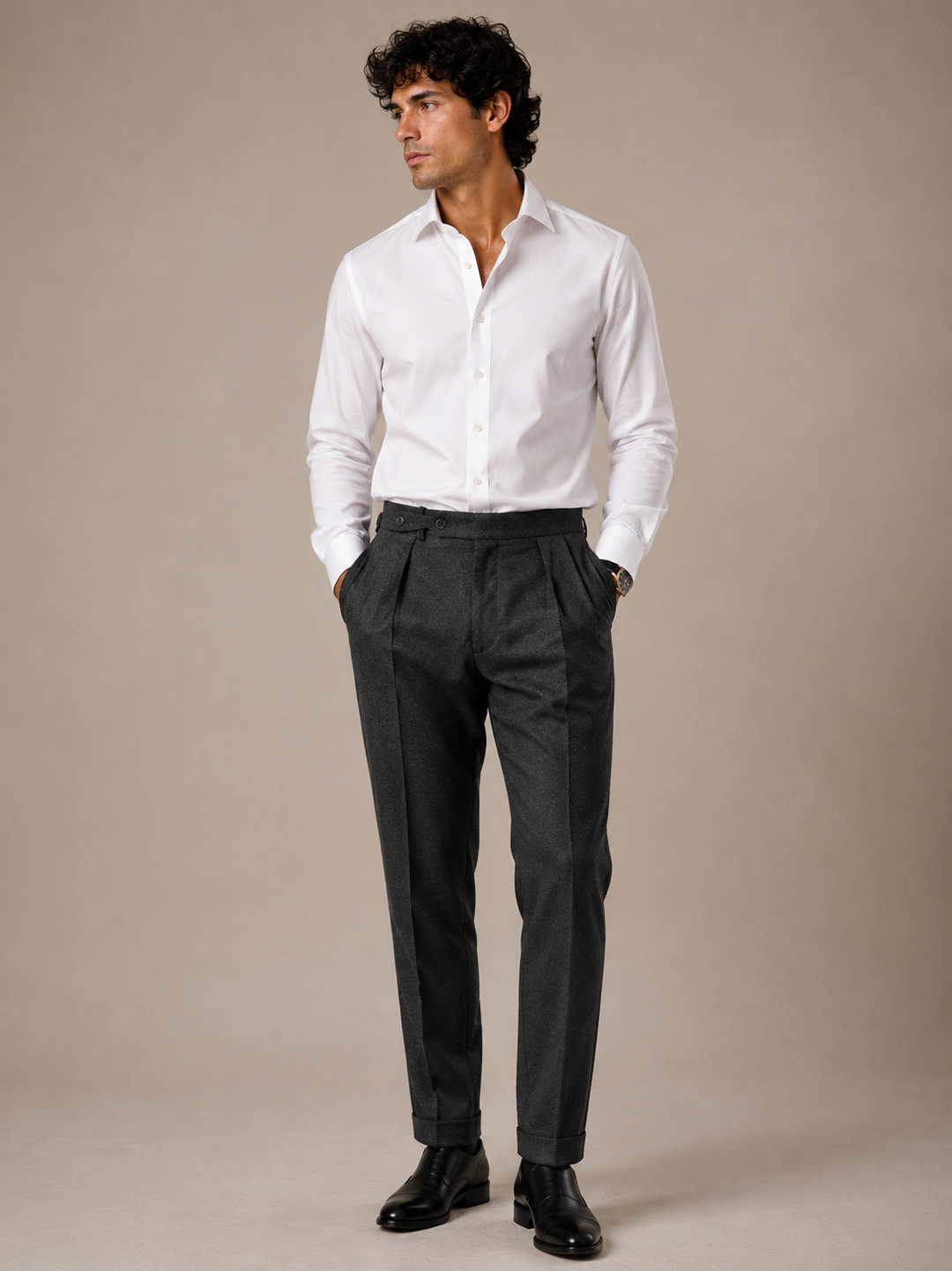 AFLOIR premium white 100% cotton non-iron dress shirt