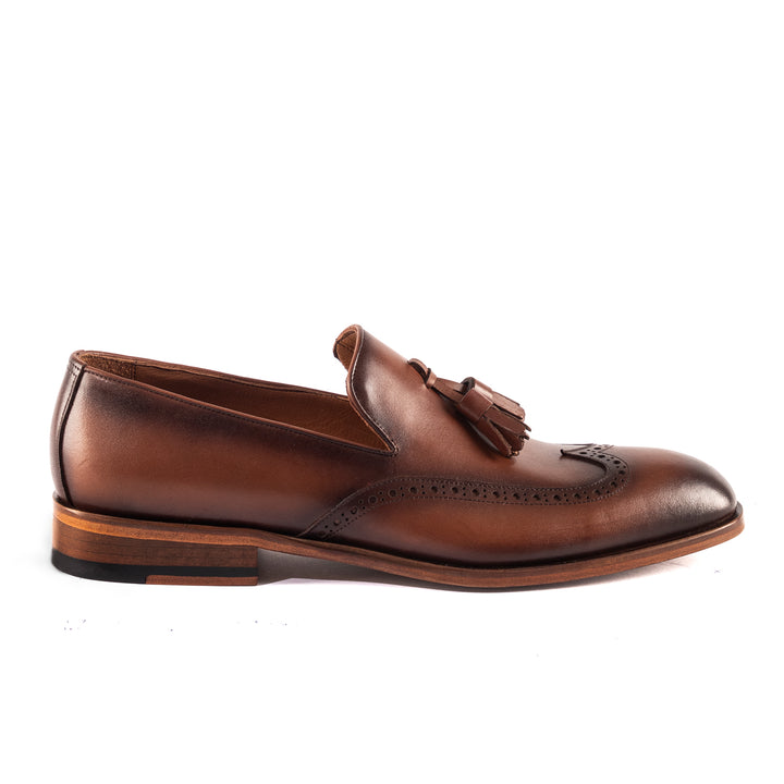 Wingtip and Tassel Tobacco Loafer - Brown