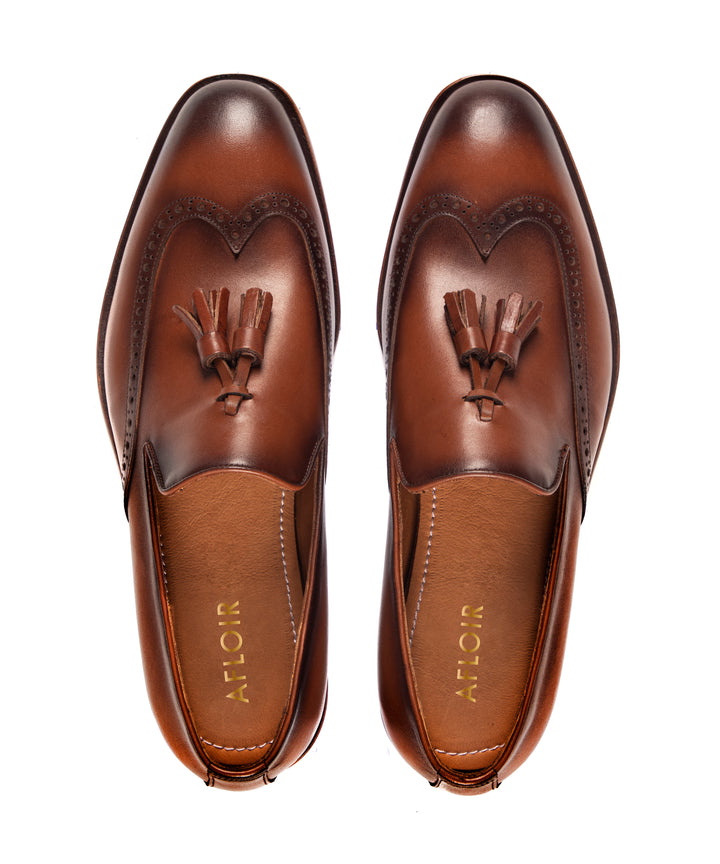 Wingtip and Tassel Tobacco Loafer - Brown