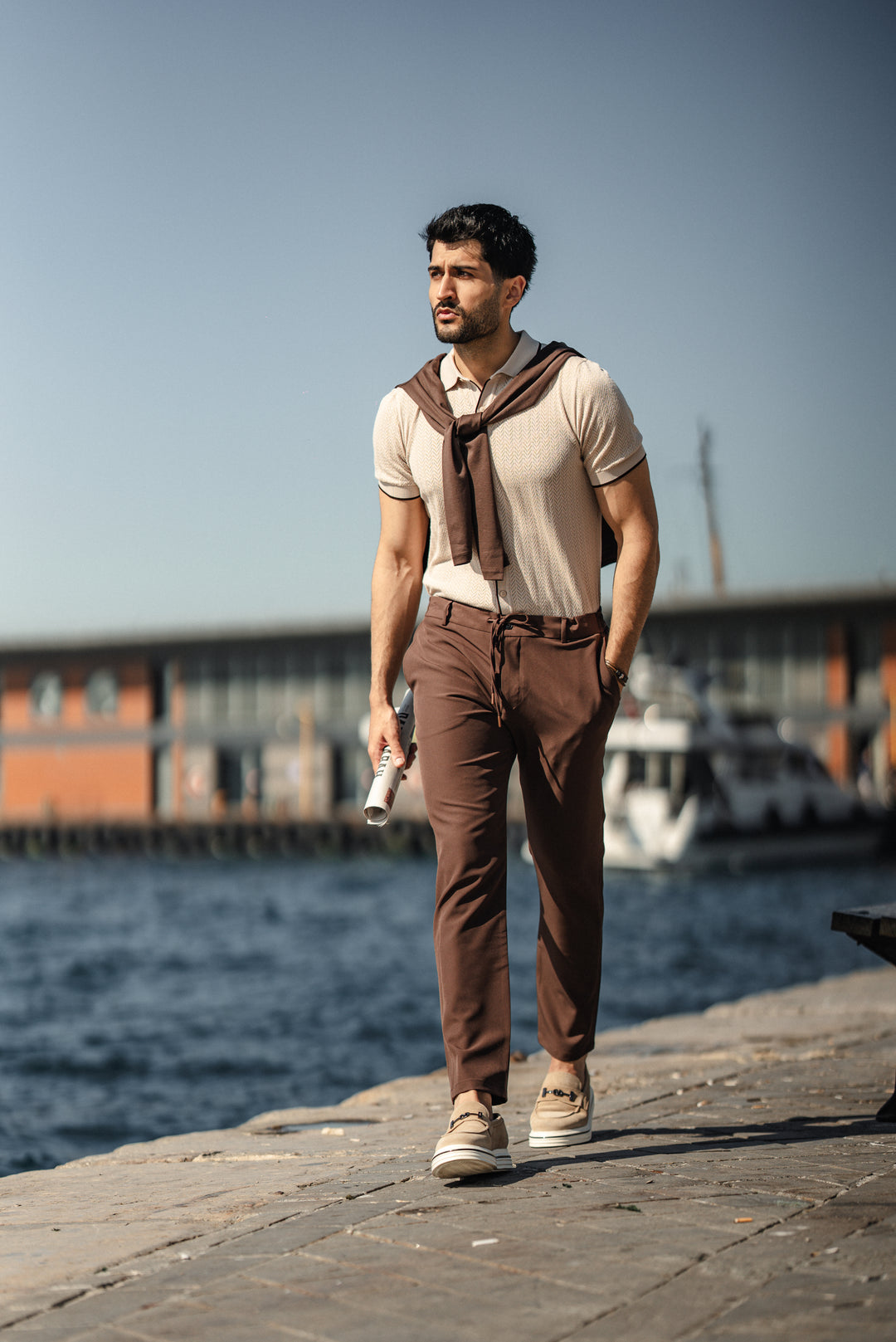 Special Design Knit Fabric T-Shirt - Beige