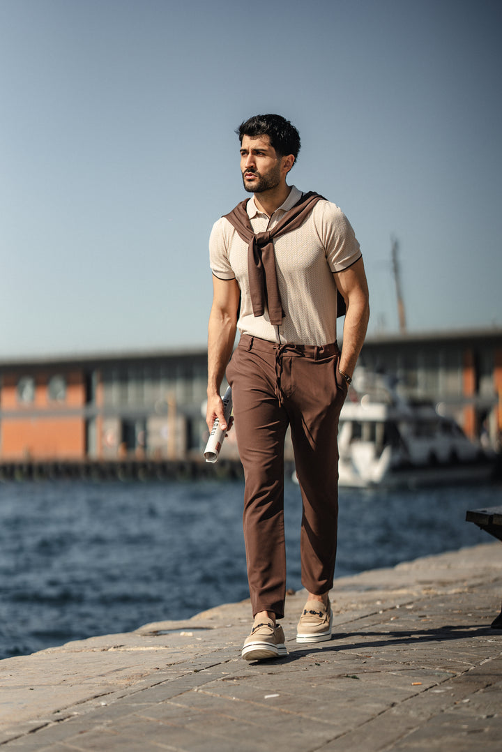 Special Design Knit Fabric T-Shirt - Beige