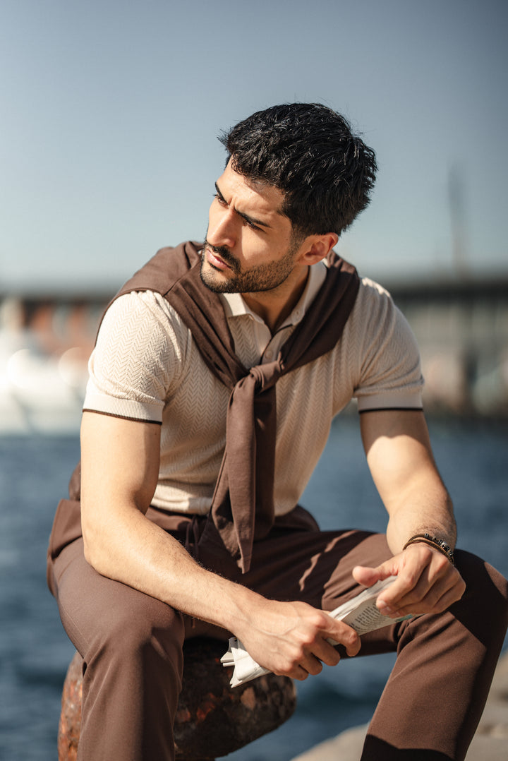 Special Design Knit Fabric T-Shirt - Beige