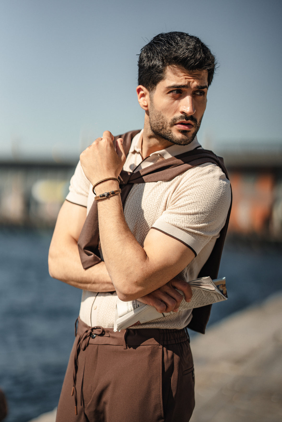 Special Design Knit Fabric T-Shirt - Beige