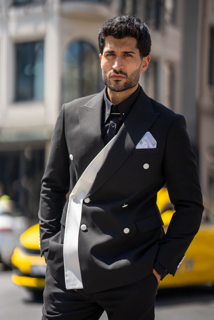 White Design Detailed Suit- Black