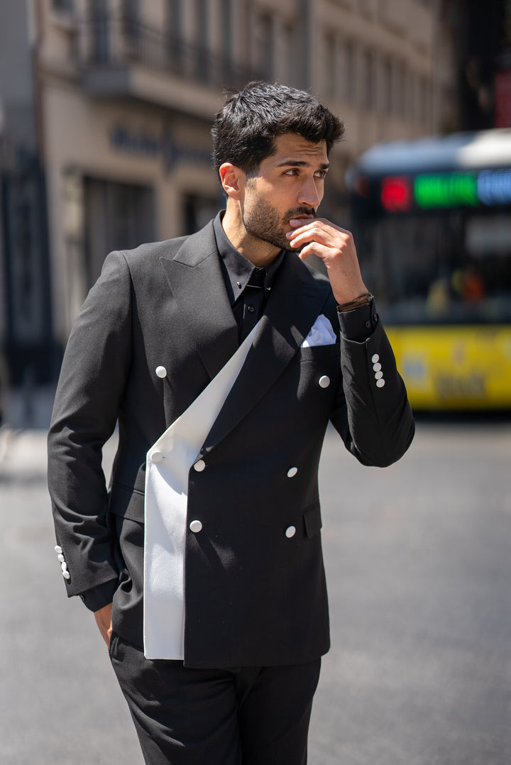 White Design Detailed Suit- Black