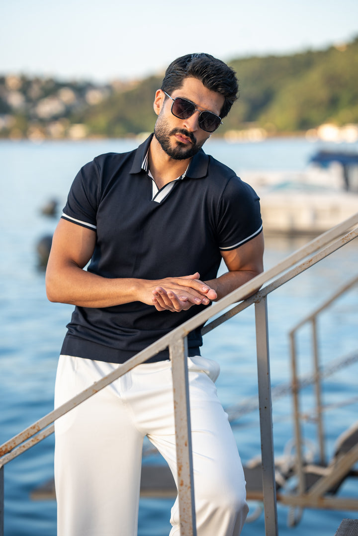 Special Design Polo Collar T-Shirt - Navyblue