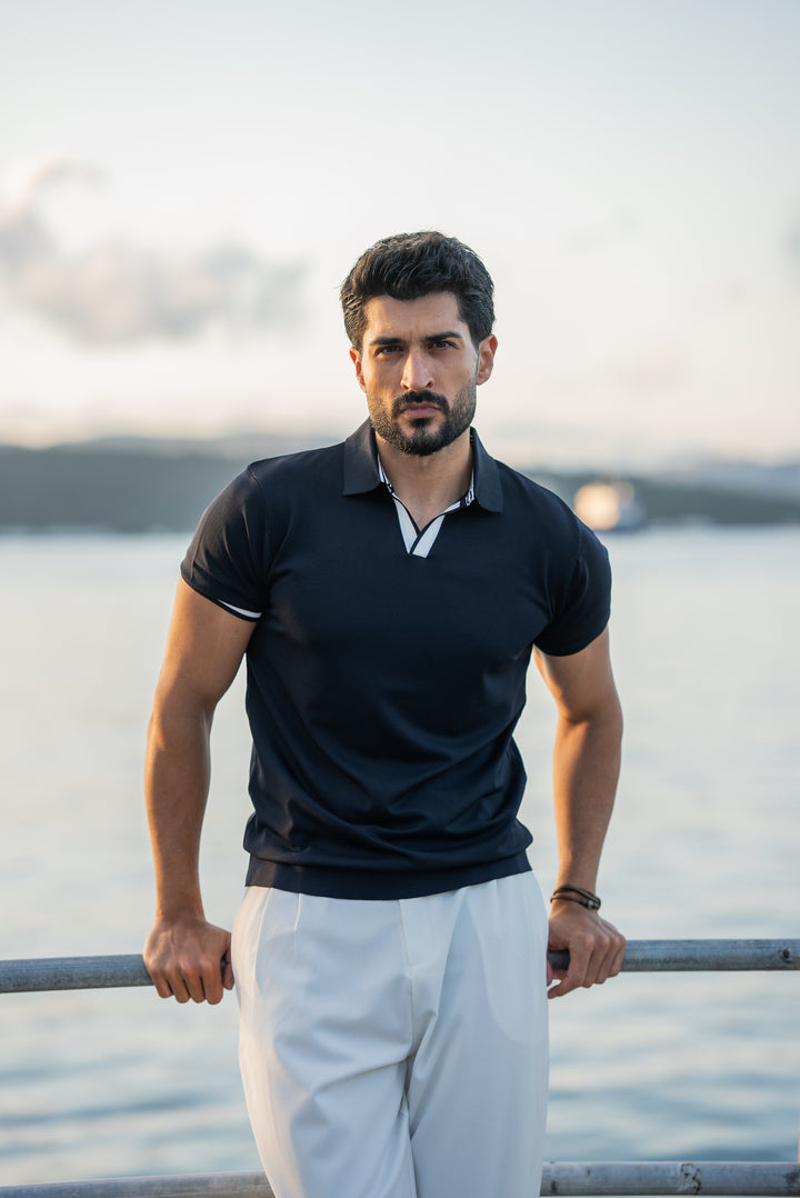 Special Design Polo Collar T-Shirt - Navyblue