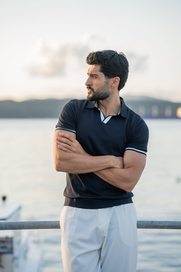 Special Design Polo Collar T-Shirt - Navyblue