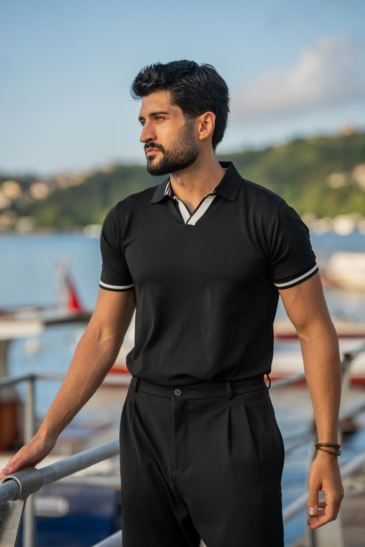 Special Design Polo Collar T-Shirt - Black