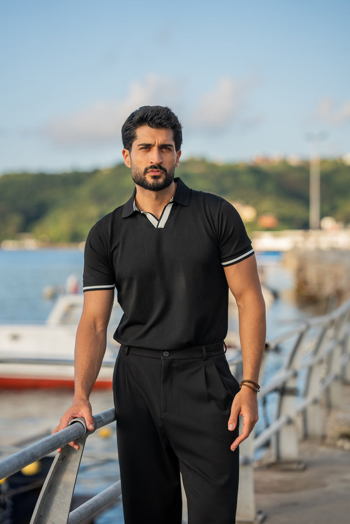 Special Design Polo Collar T-Shirt - Black