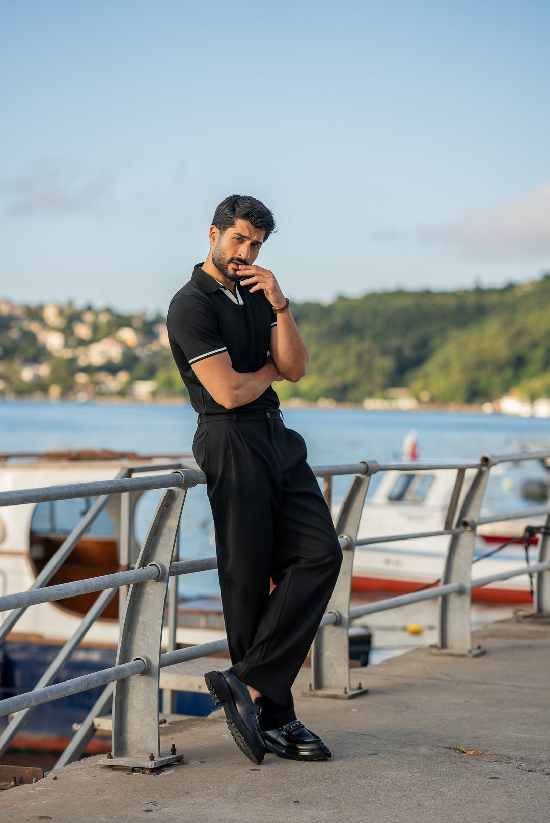 Special Design Polo Collar T-Shirt - Black