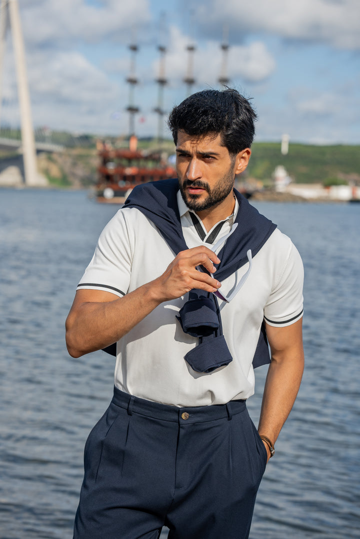 Special Design Polo Collar T-Shirt - White