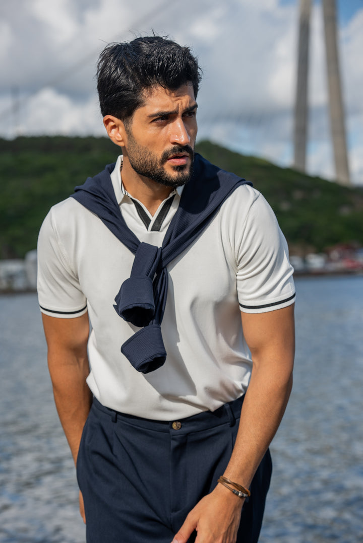 Special Design Polo Collar T-Shirt - White