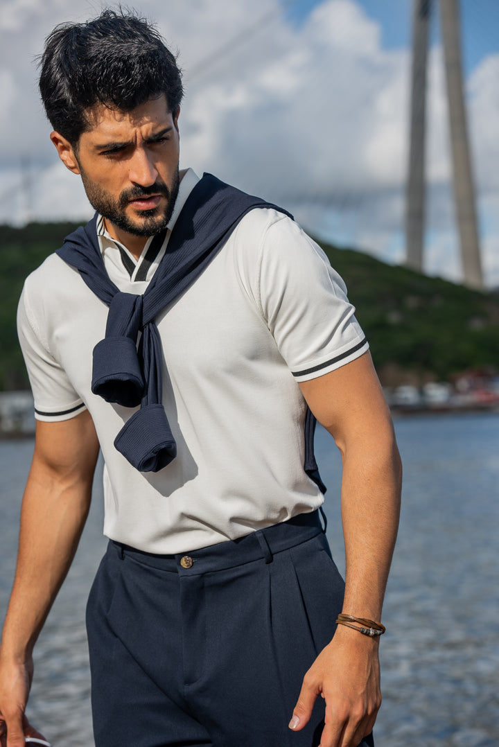 Special Design Polo Collar T-Shirt - White