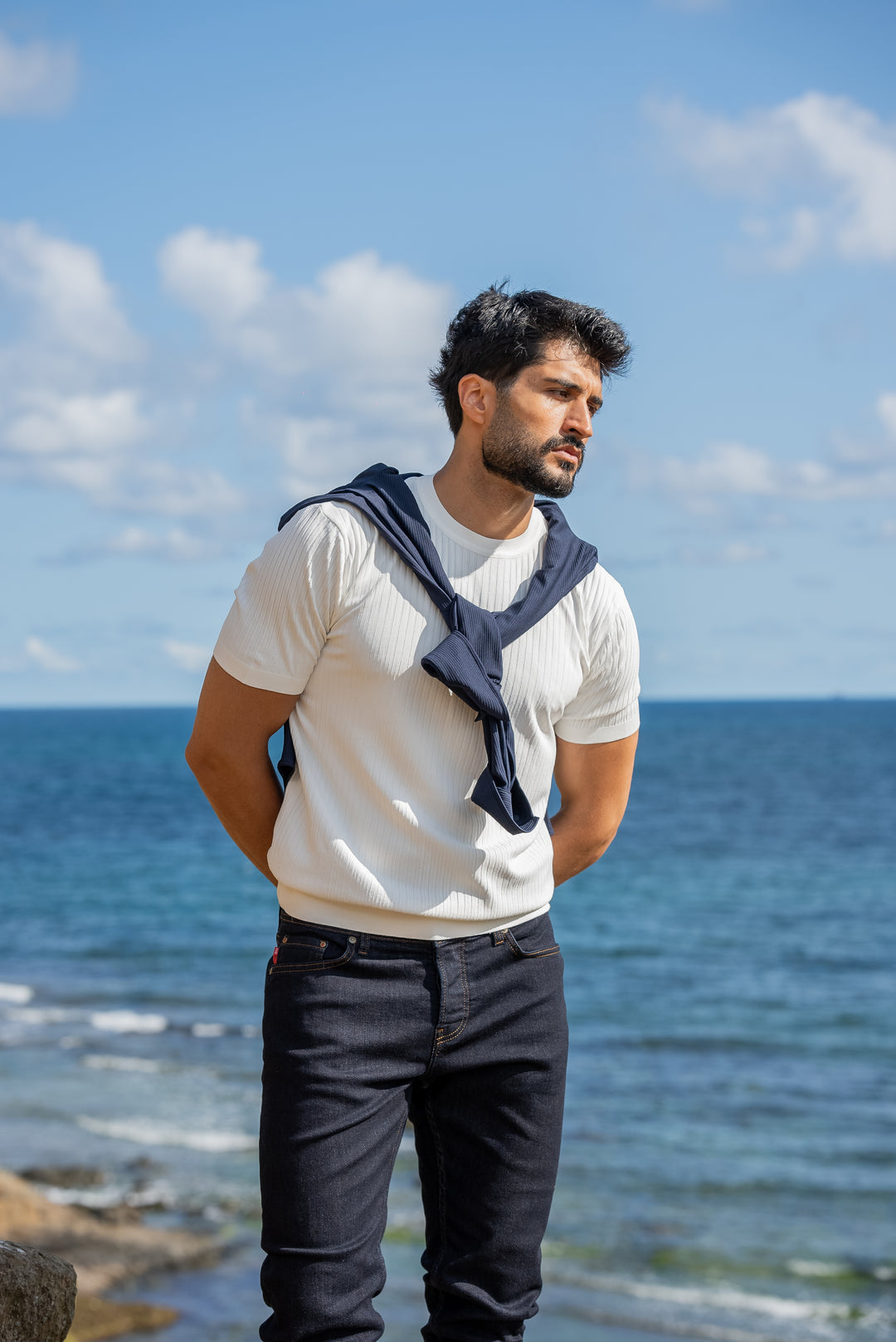 Special Design Knit Fabric T-Shirt - White