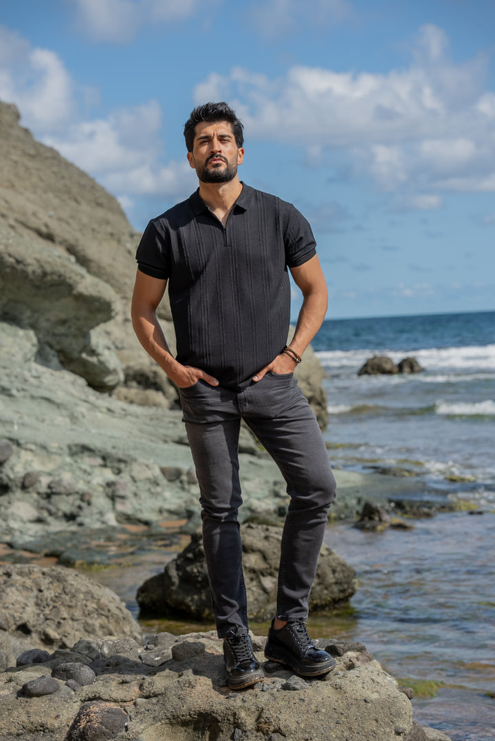 Full Black Polo Collar T-Shirt
