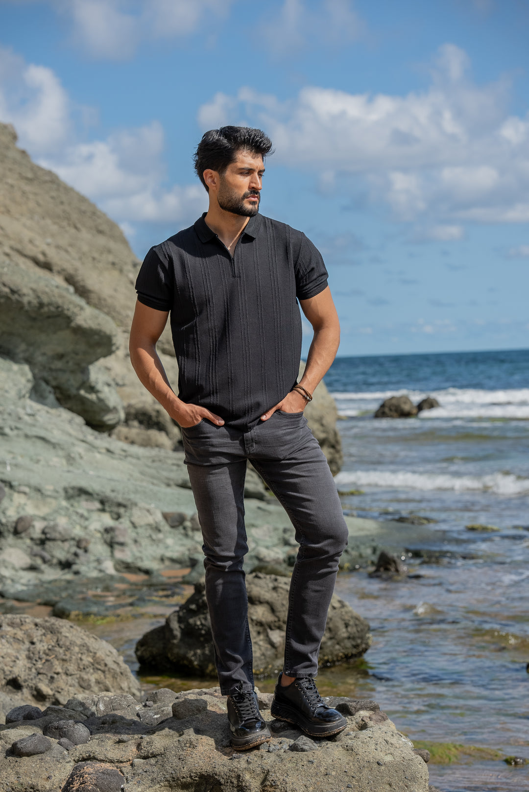 Full Black Polo Collar T-Shirt