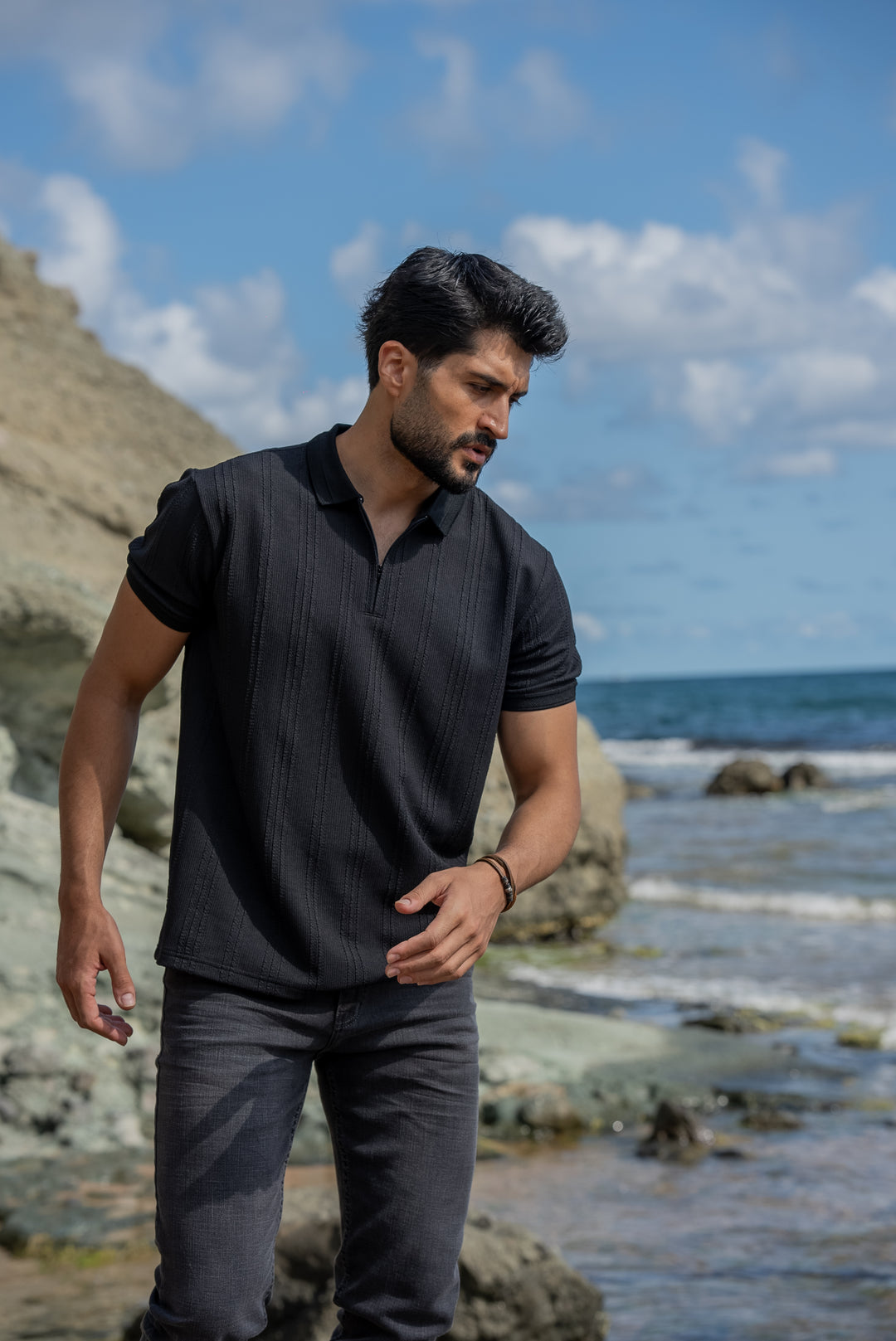 Full Black Polo Collar T-Shirt