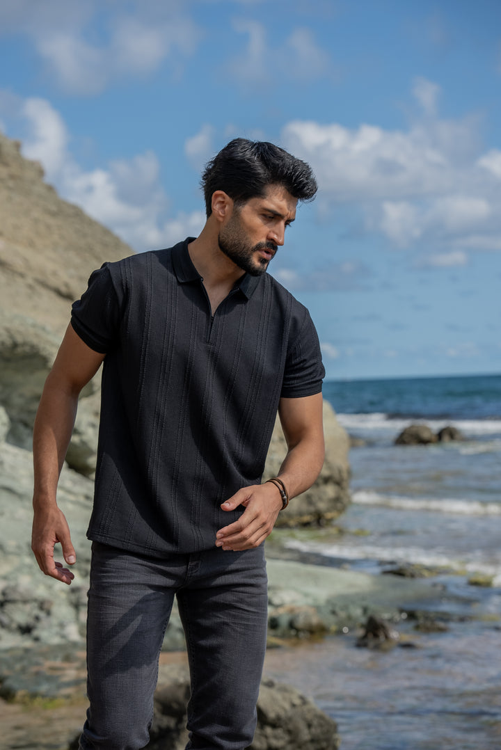 Full Black Polo Collar T-Shirt