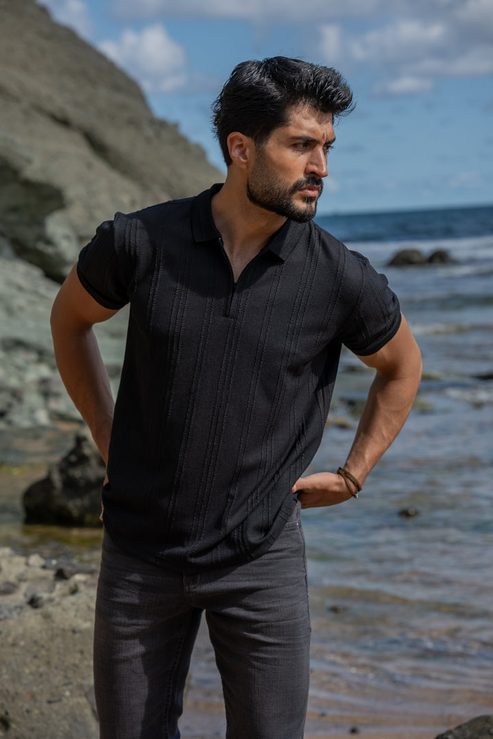 Full Black Polo Collar T-Shirt