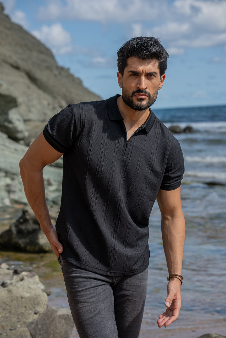 Full Black Polo Collar T-Shirt