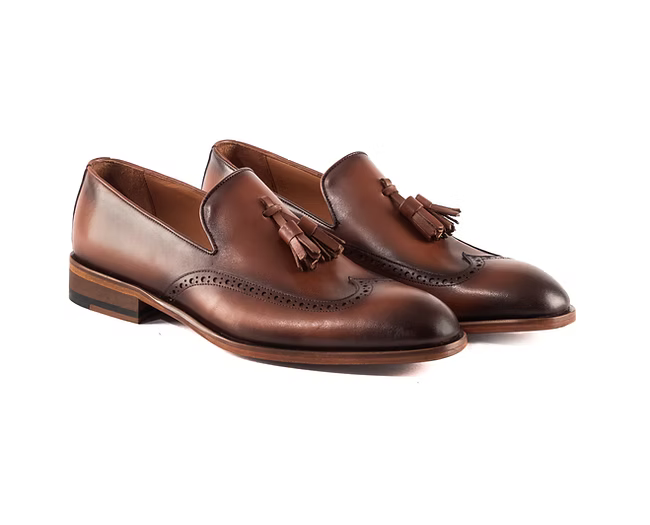 Wingtip and Tassel Tobacco Loafer - Brown
