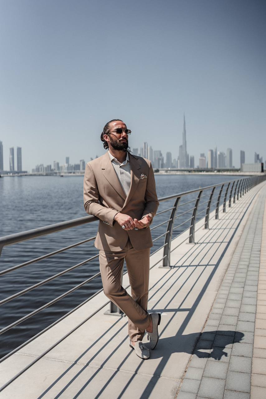 Casual Suit Set-Special Buckle Detail - Dark Beige