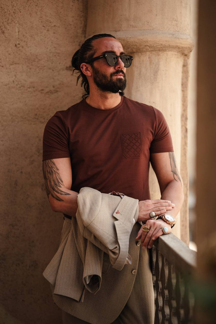 Crew Neck Knitwear-Pocket Detailed - Brown