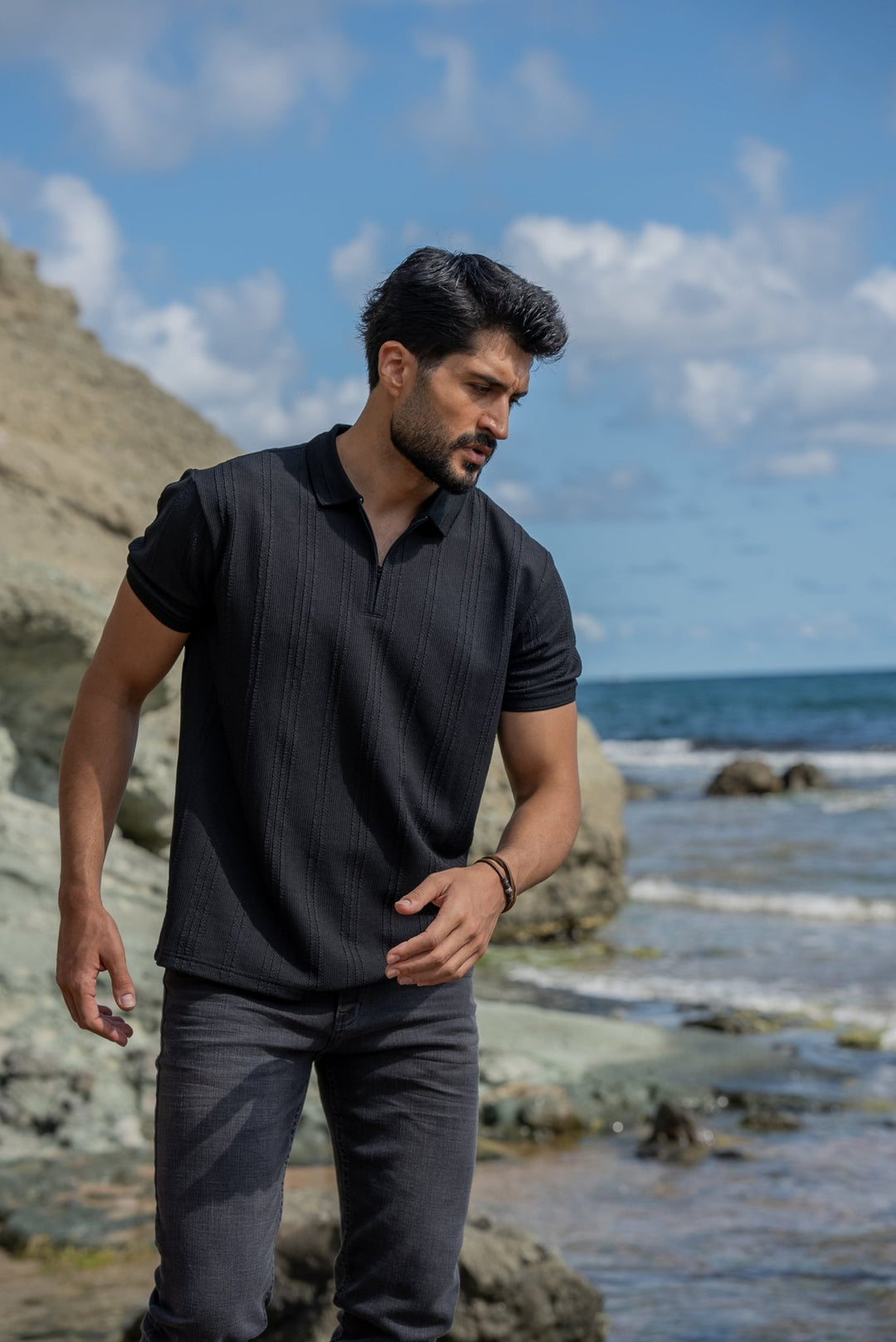 Full Black Polo Collar T-Shirt