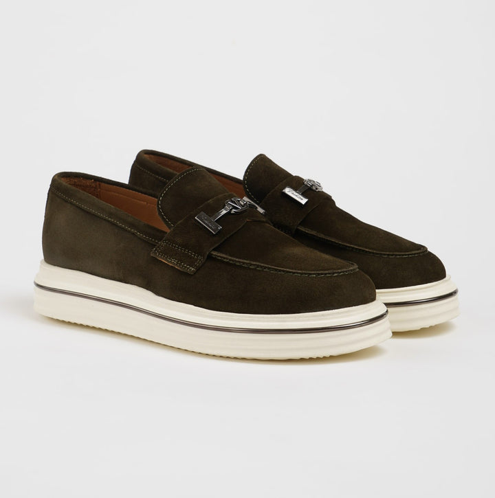NUBUCK LEATHER BUCKLE DETAILED CASUAL SHOES - KHAKI