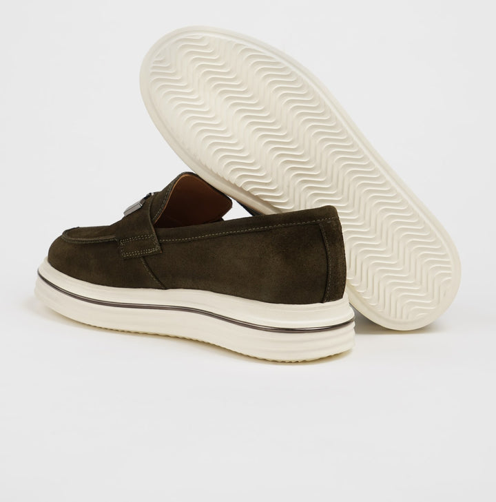 NUBUCK LEATHER BUCKLE DETAILED CASUAL SHOES - KHAKI