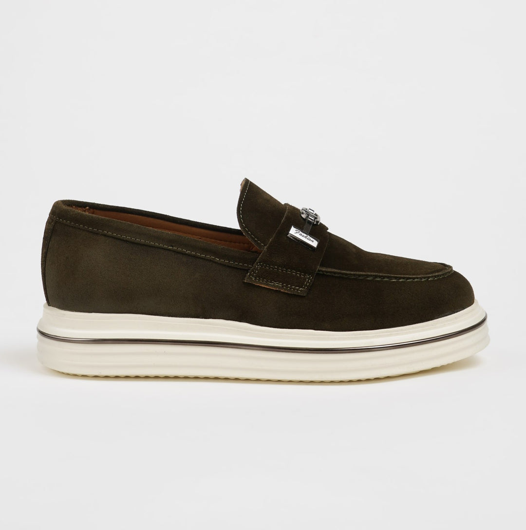 NUBUCK LEATHER BUCKLE DETAILED CASUAL SHOES - KHAKI