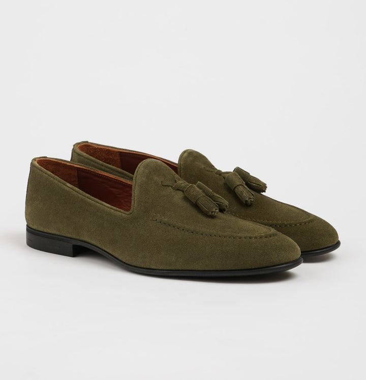 SPECIAL DESIGN TASSEL DETAIL SUEDE LOAFER SHOES - GREEN