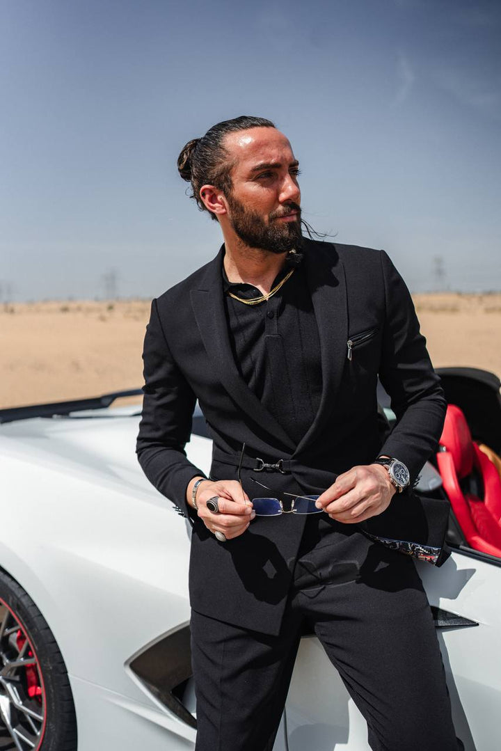 ZIPPER POCKET DETAIL SUIT - BLACK